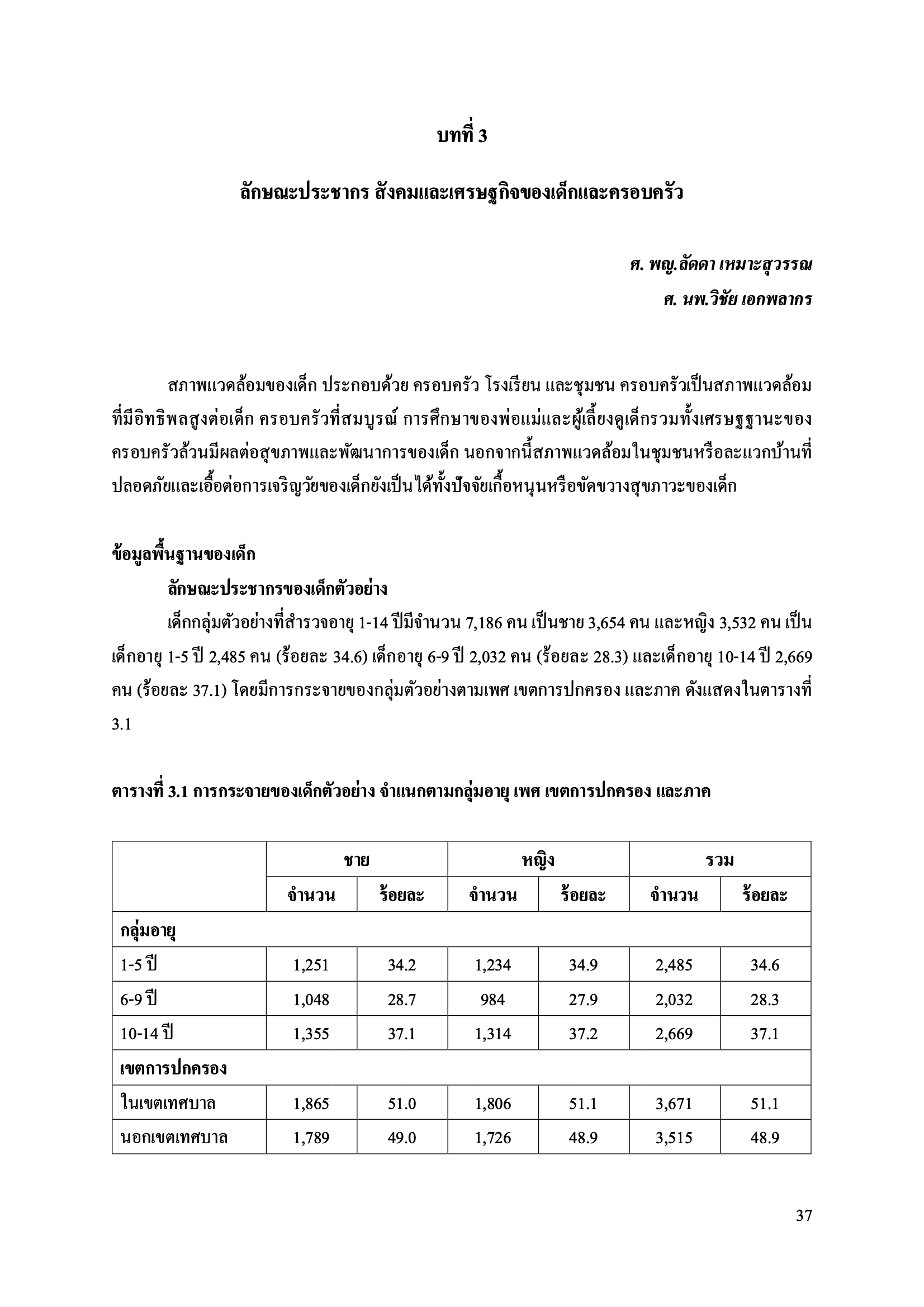 บทที่ 3 ลักษณะประชากร สังคม และเศรษฐกิจของเด็กและครอบครัว